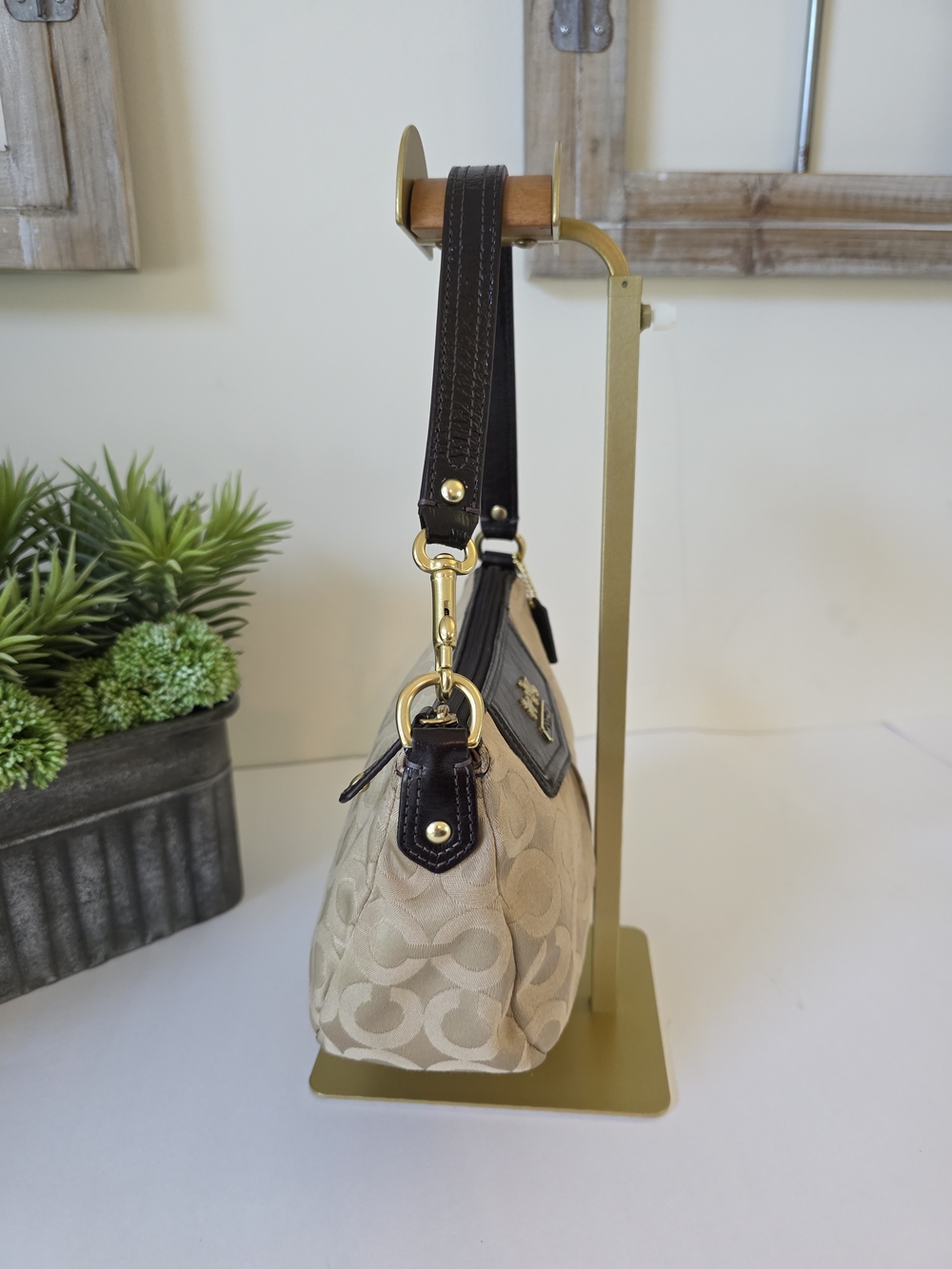 Coach Madison Signature Mini Shoulder Hobo Bag Y2K Brown Leather - Picture 5 of 11